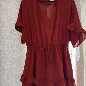 Elegant Rust V-Neck Women's Top